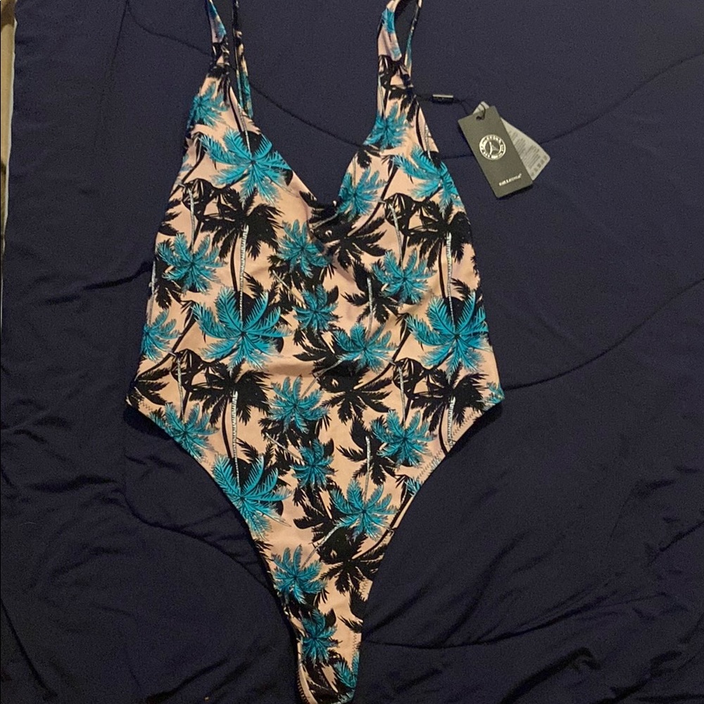 Tropical Blue, Black, and Peach One Piece
